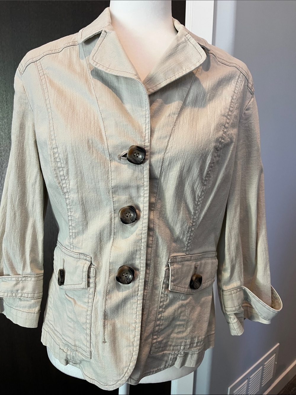 Coldwater Creek Light Khaki Button-Front Jean Jacket-Sz 12